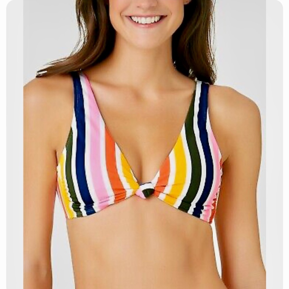 California Waves Striped Bralette Bikini Top Knot Front Colorful Juniors Large